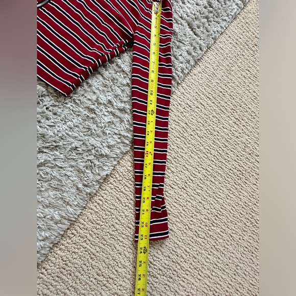 Womens Small Striped Print Zip Up T-Shirt red black white - Picture 11 of 12